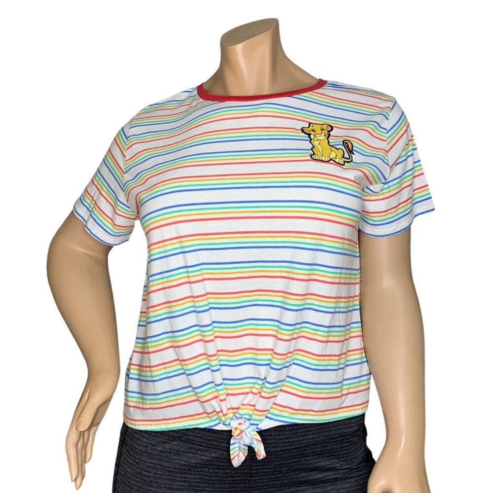 Disney The Lion King Simba Top Short Sleeve Striped Crewneck Front Tie Size 3XL